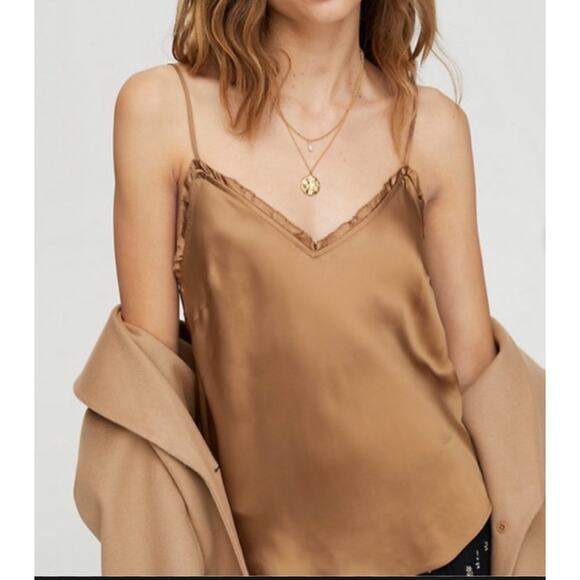 WILFRED Wera Brown Cupro Silky V-Neck Adjustable Strap Cami Tank Top Size XS - Picture 1 of 10